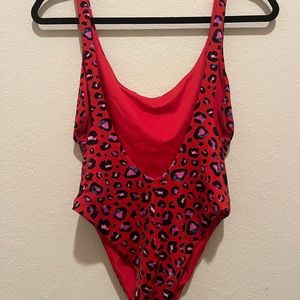 Victoria's Secret Red Open Back Animal Print One Piece Swimsuit - M